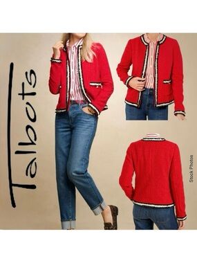 TALBOTS FRINGE STRIPE TWEED JACKET RUBY RED (2P)